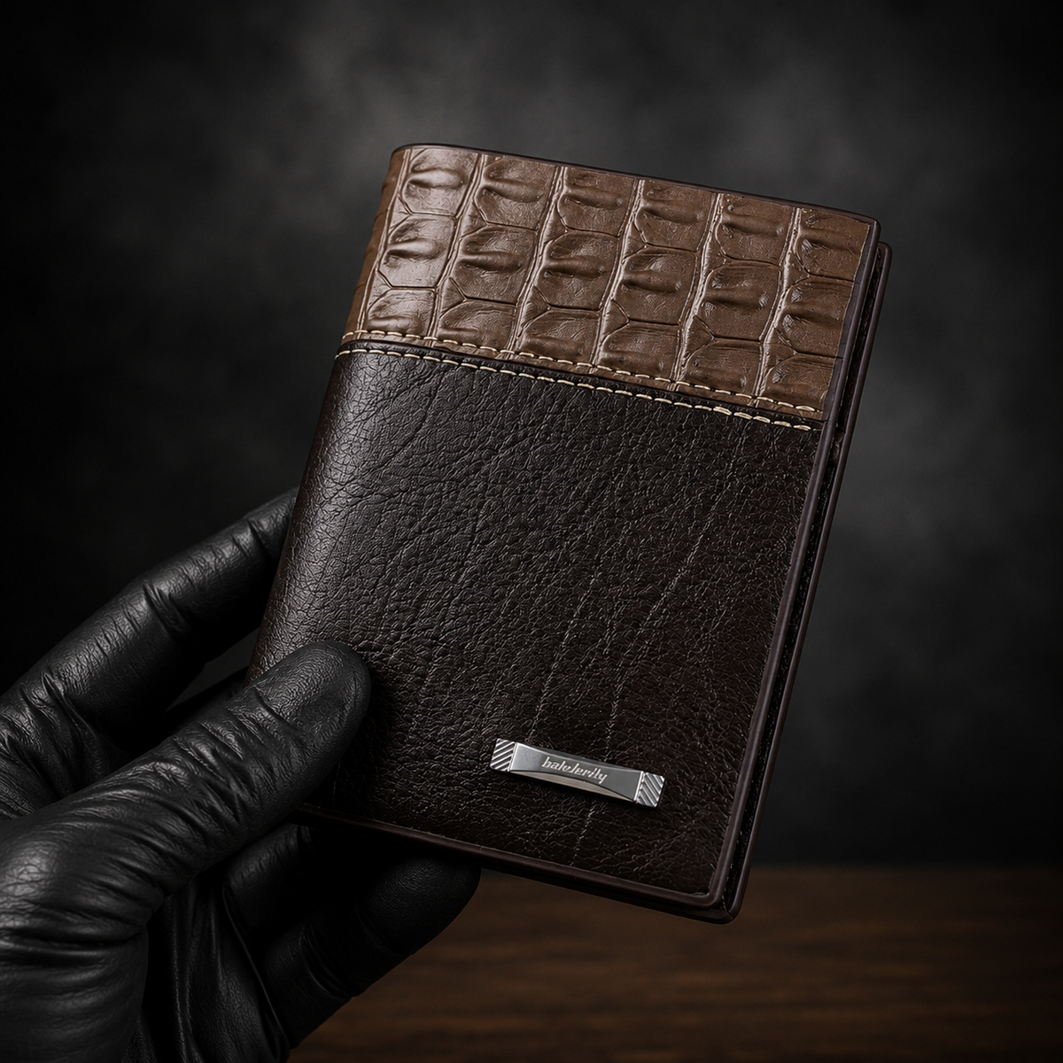 Balebaily Croc Texture Leather Bifold Wallet