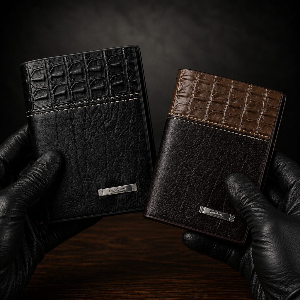 Balebaily Croc Texture Leather Bifold Wallet