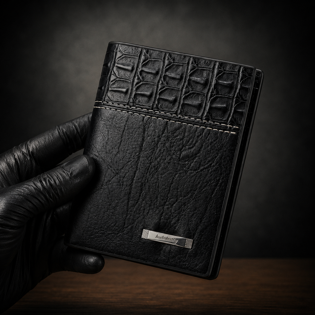 Balebaily Croc Texture Leather Bifold Wallet